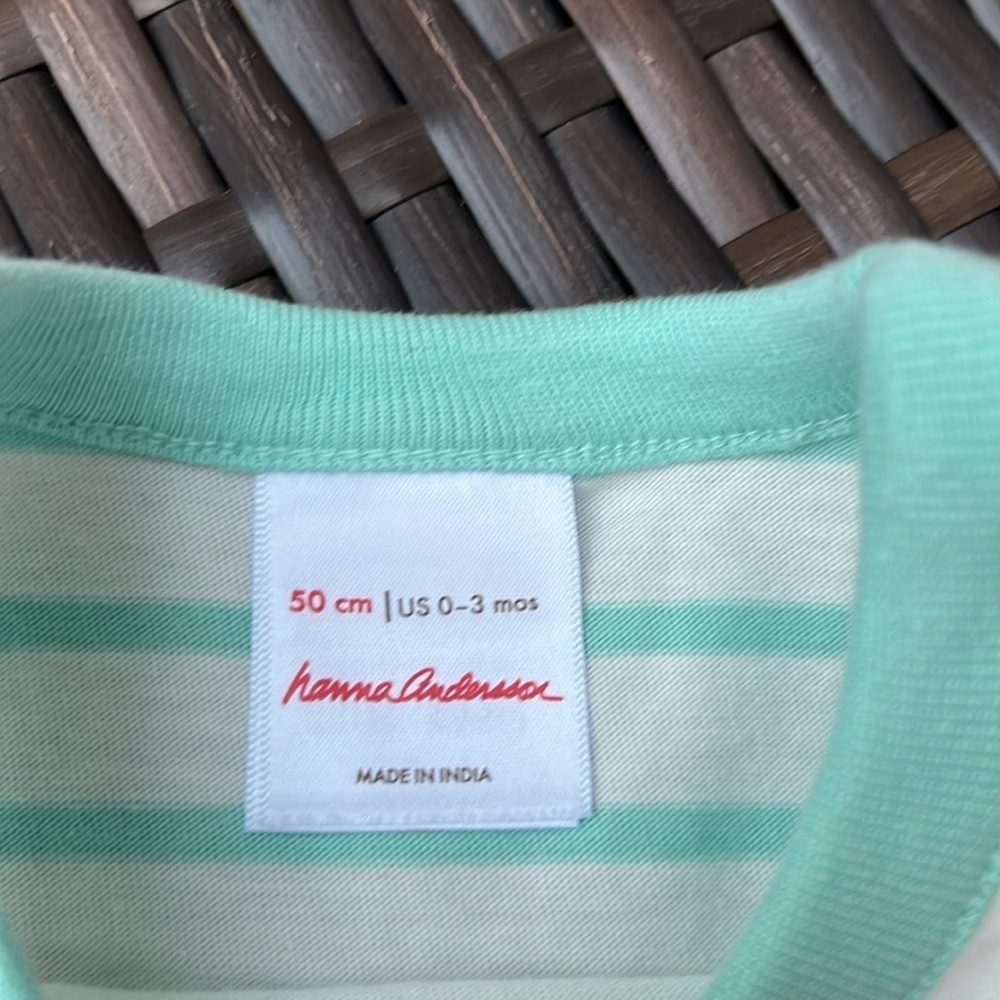 HANNA ANDERSSON Infant 0-3mo Short Sleeve Tee Striped Cotton Teal White Unisex - Picture 3 of 5